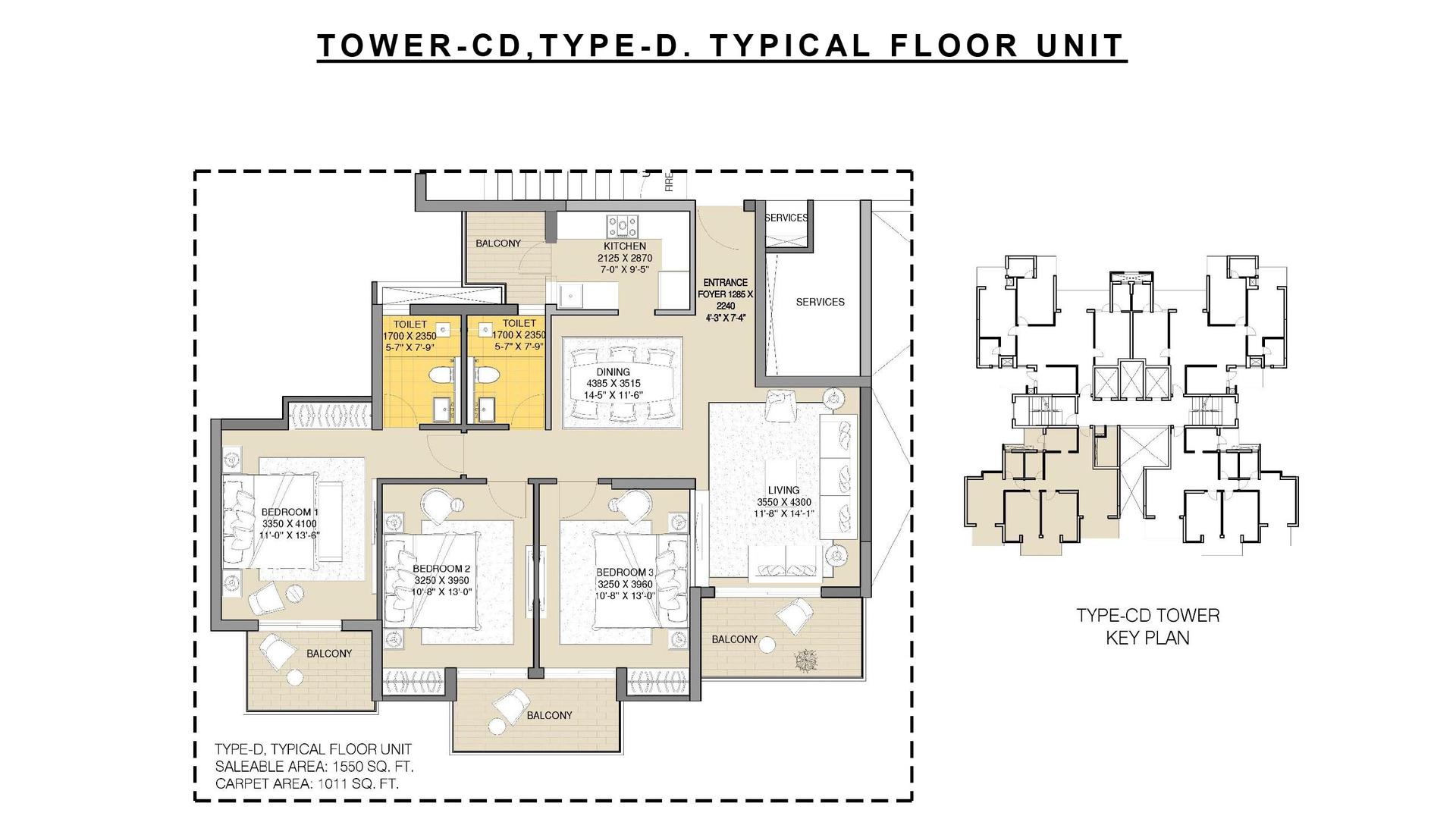 3 BHK BHK - 1550 Sq. Ft.