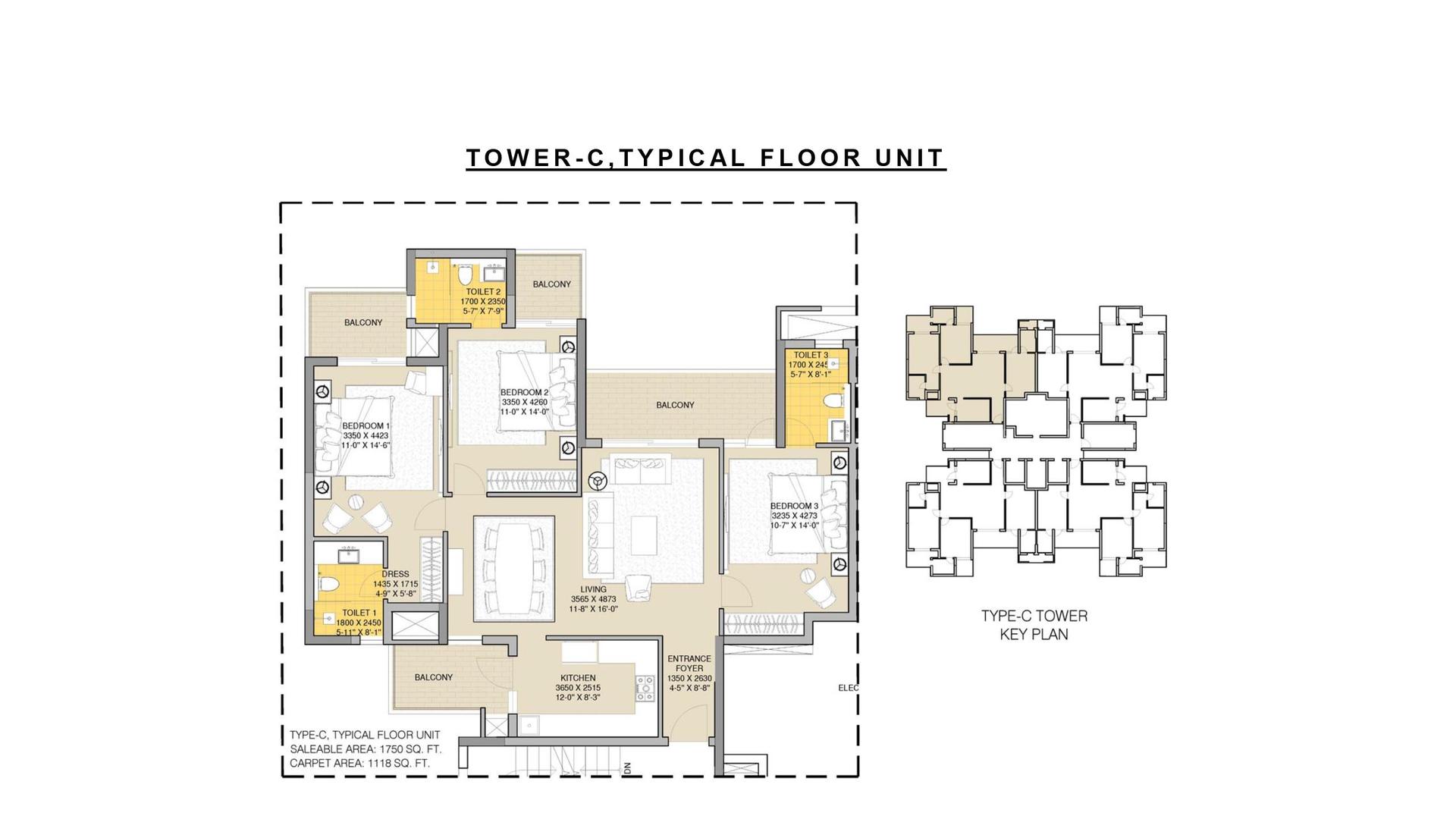 3 BHK BHK - 1750 Sq. Ft.