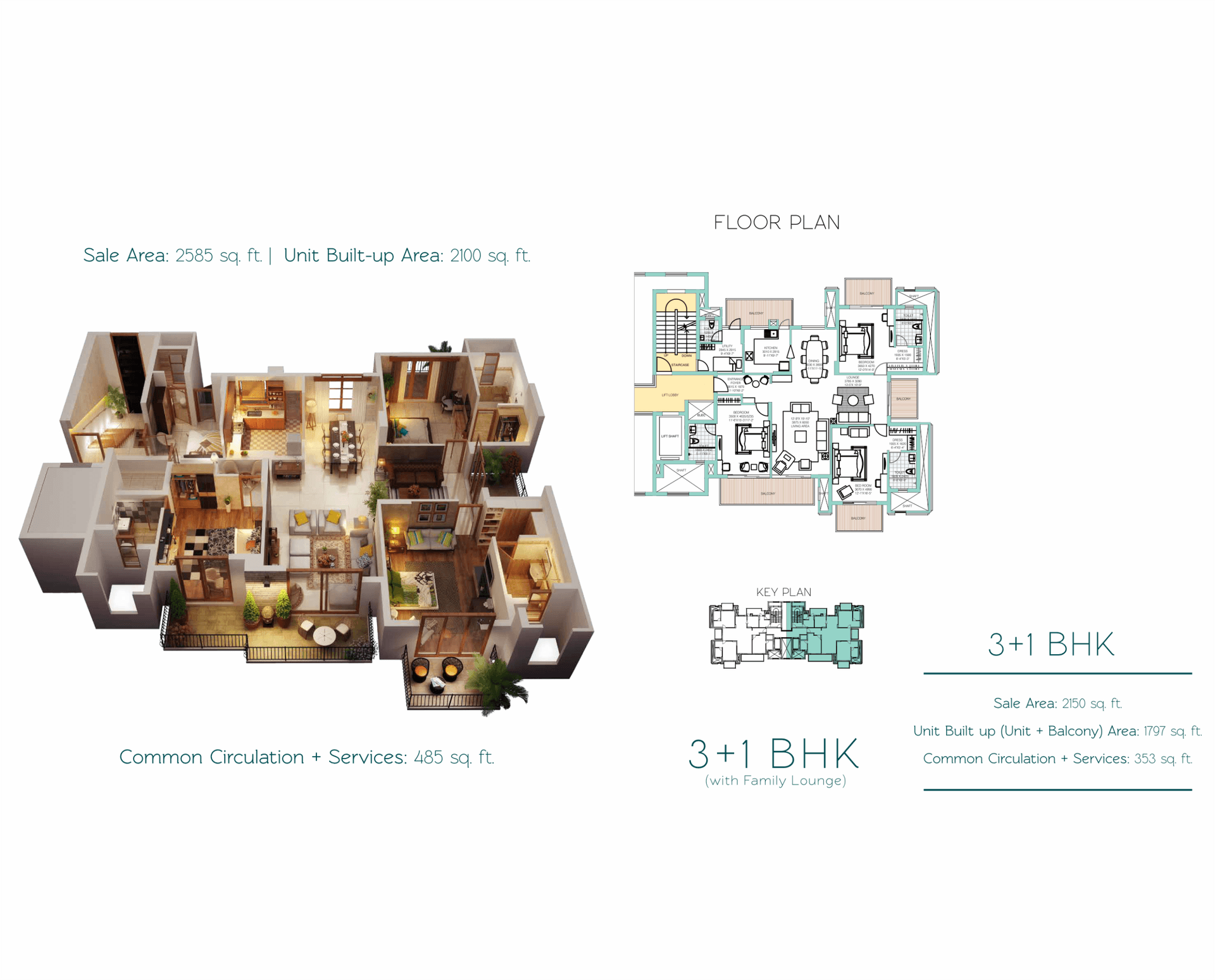 3 BHK - 2585 Sq. Ft.