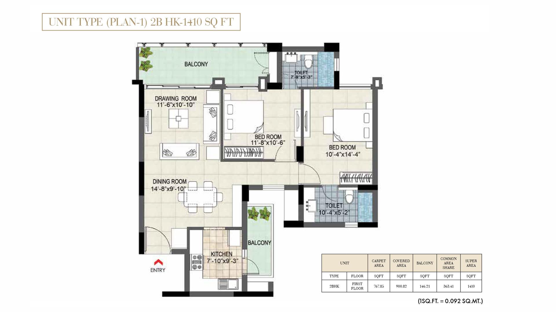 2 BHK - 1410 Sq. Ft.