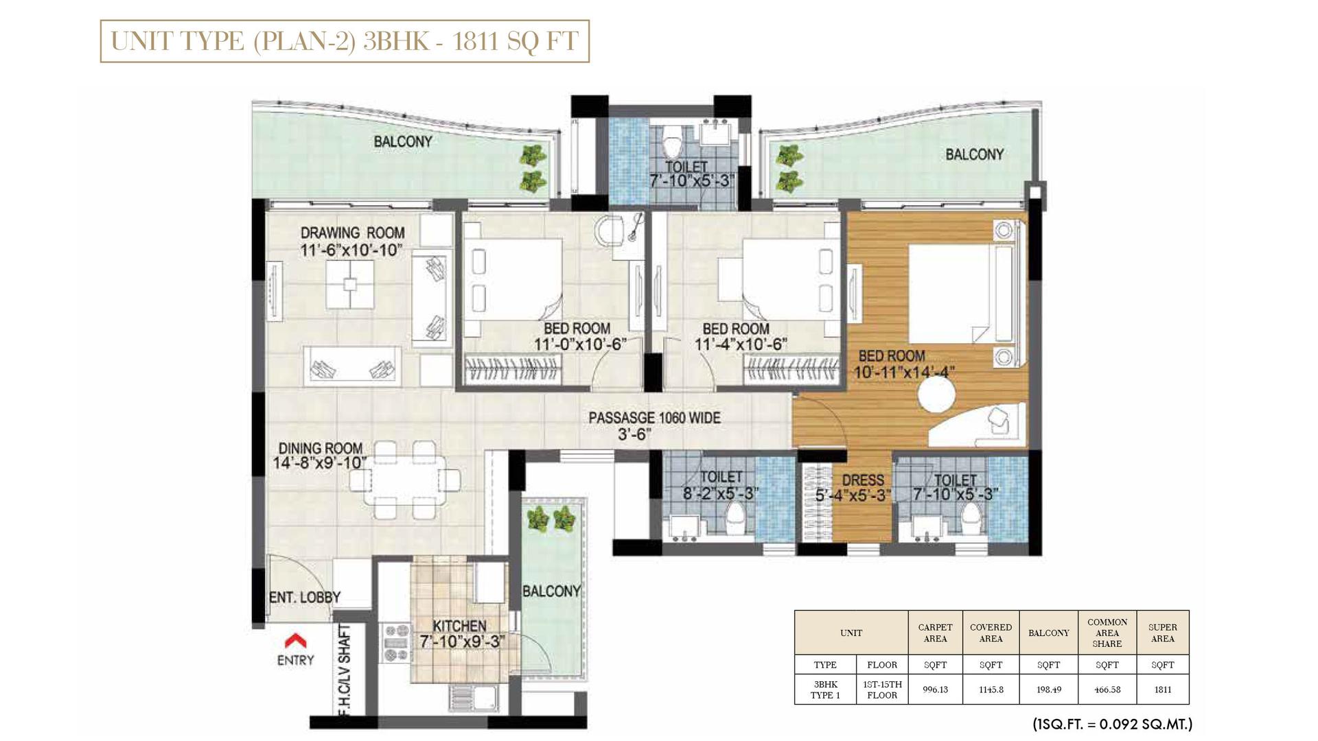 3 BHK - 1811 Sq. Ft.
