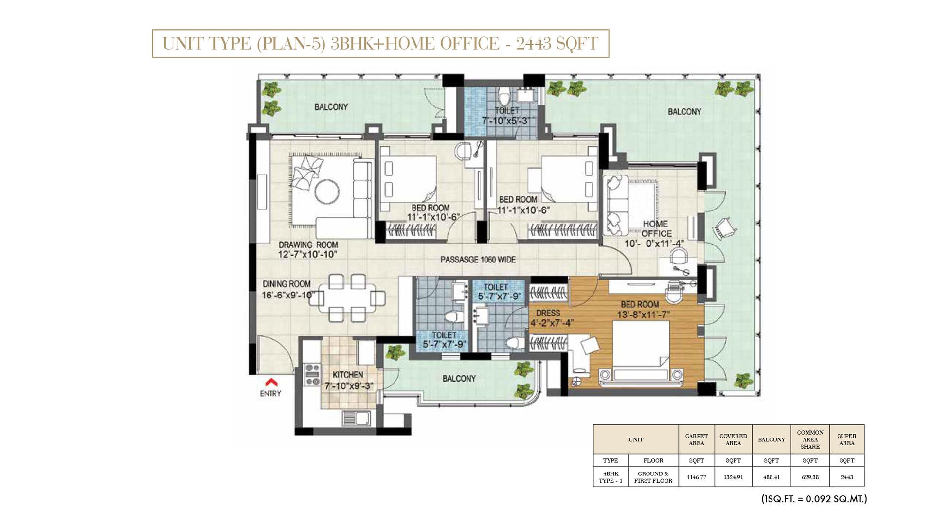 5 BHK - 2443 Sq. Ft.
