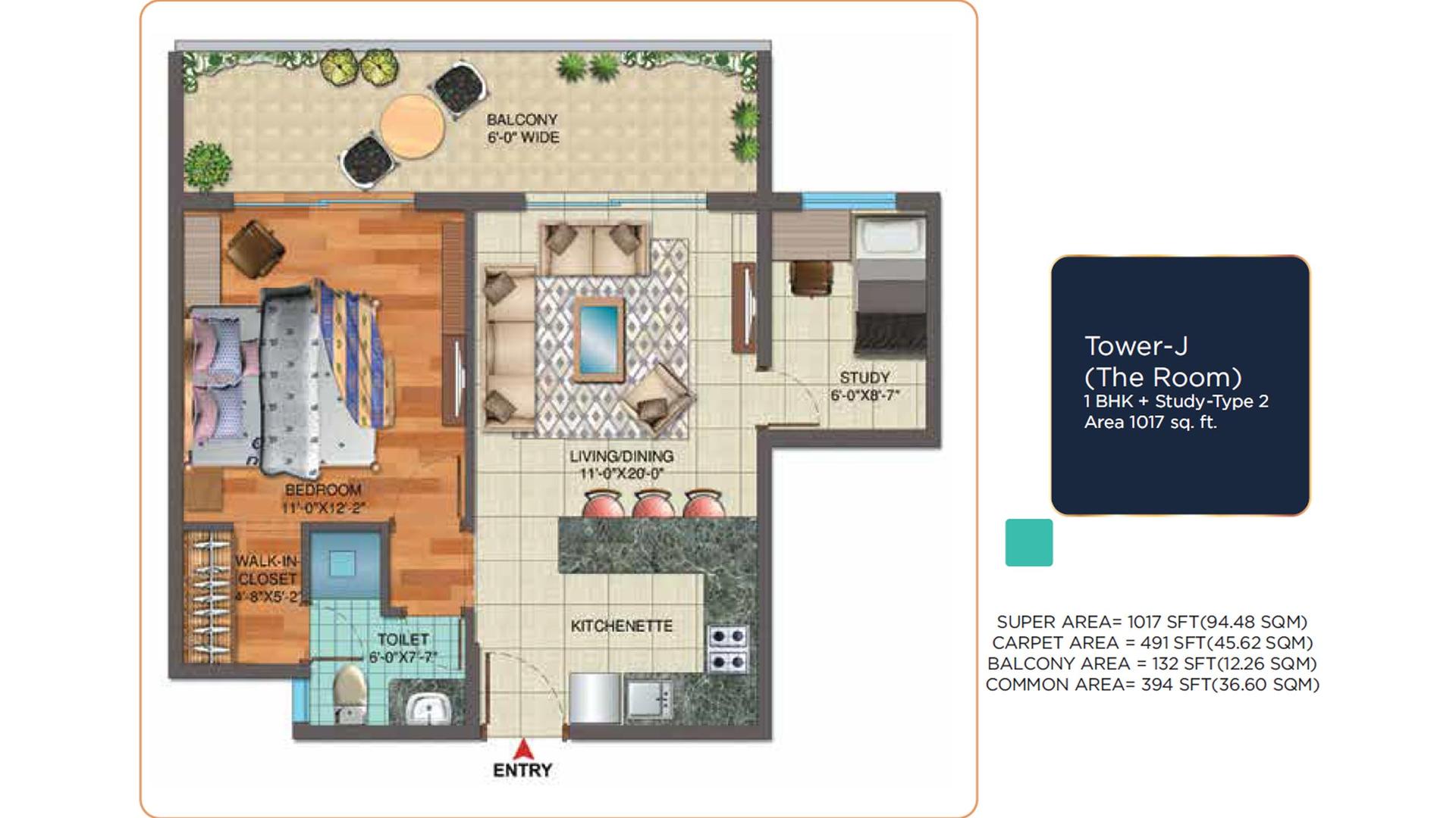1 BHK - 1017 Sq. Ft.