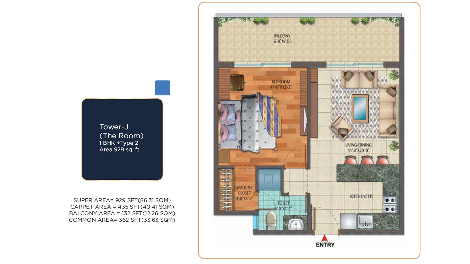 1 BHK - 929 Sq. Ft.