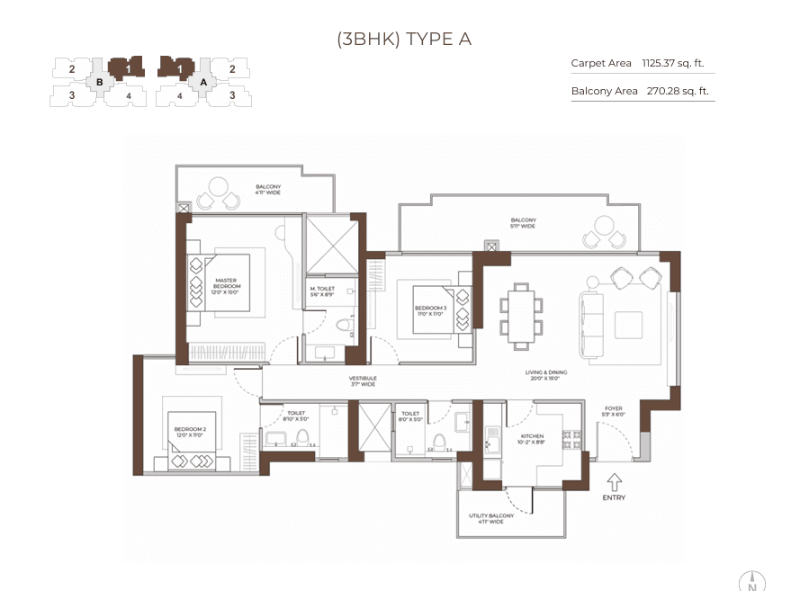3 BHK - 1995 Sq. Ft.