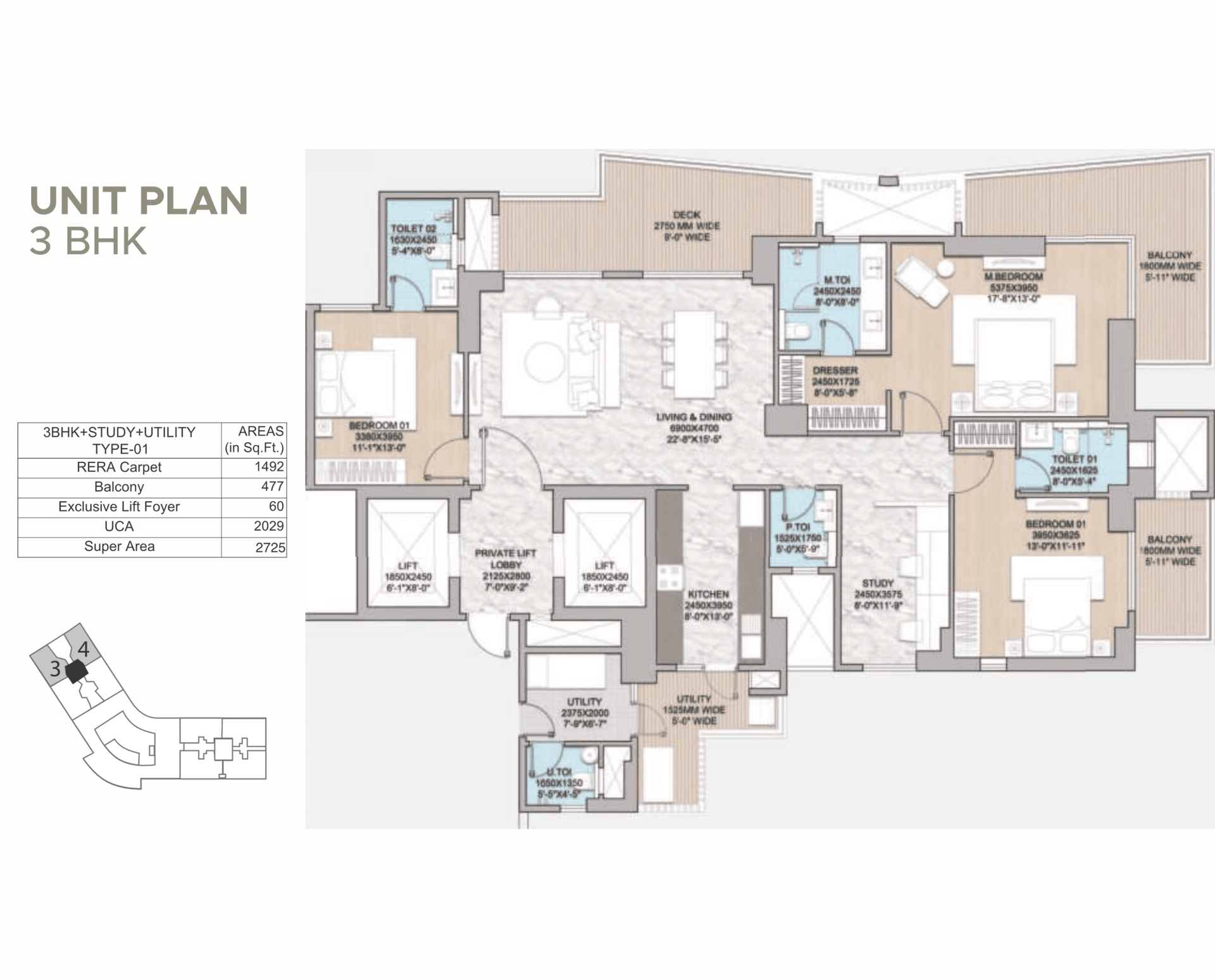 3 BHK - 2725 Sq. Ft.