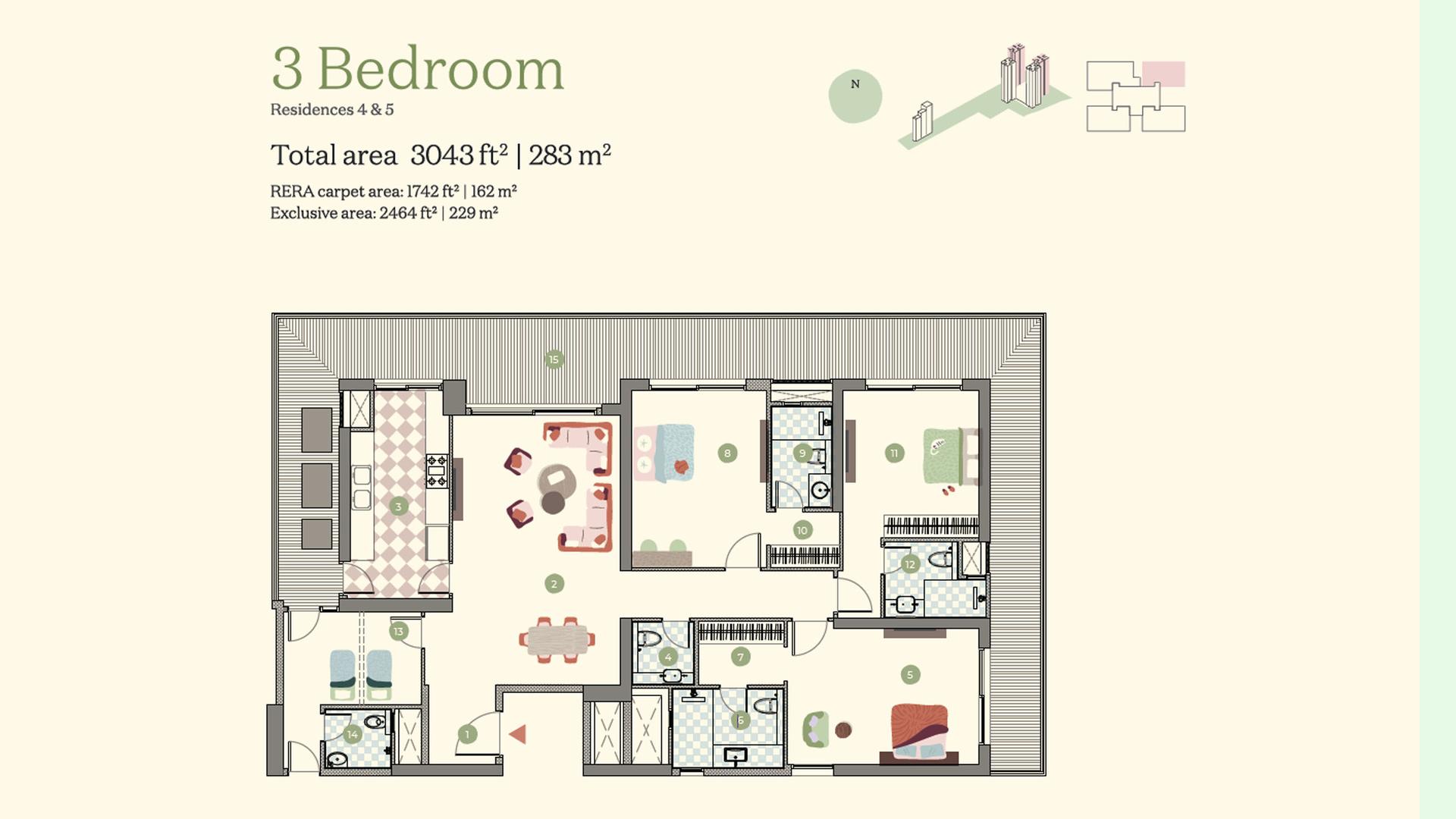 3 BHK BHK - 3043 Sq. Ft.