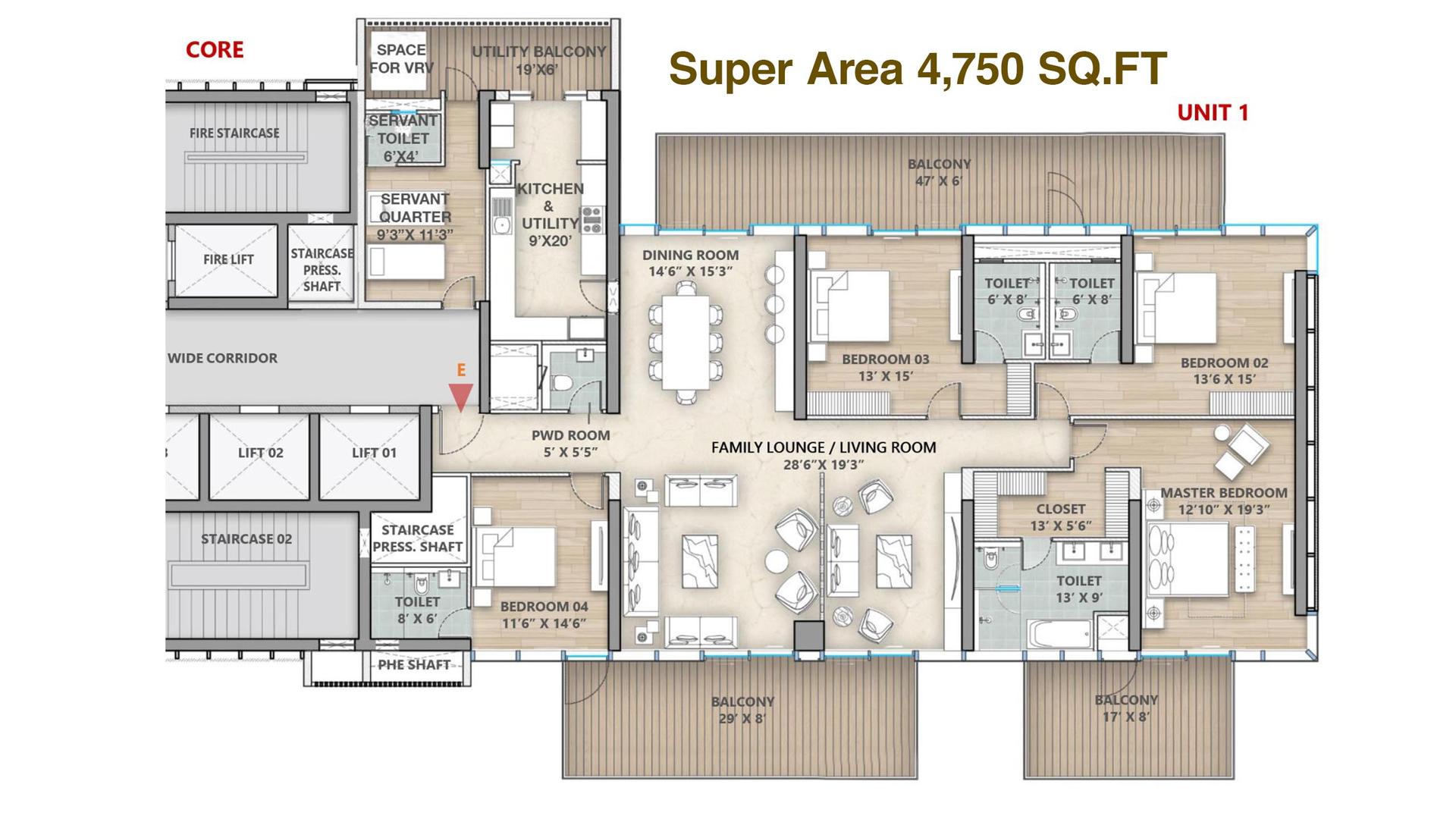 4 BHK - 4750 Sq. Ft.
