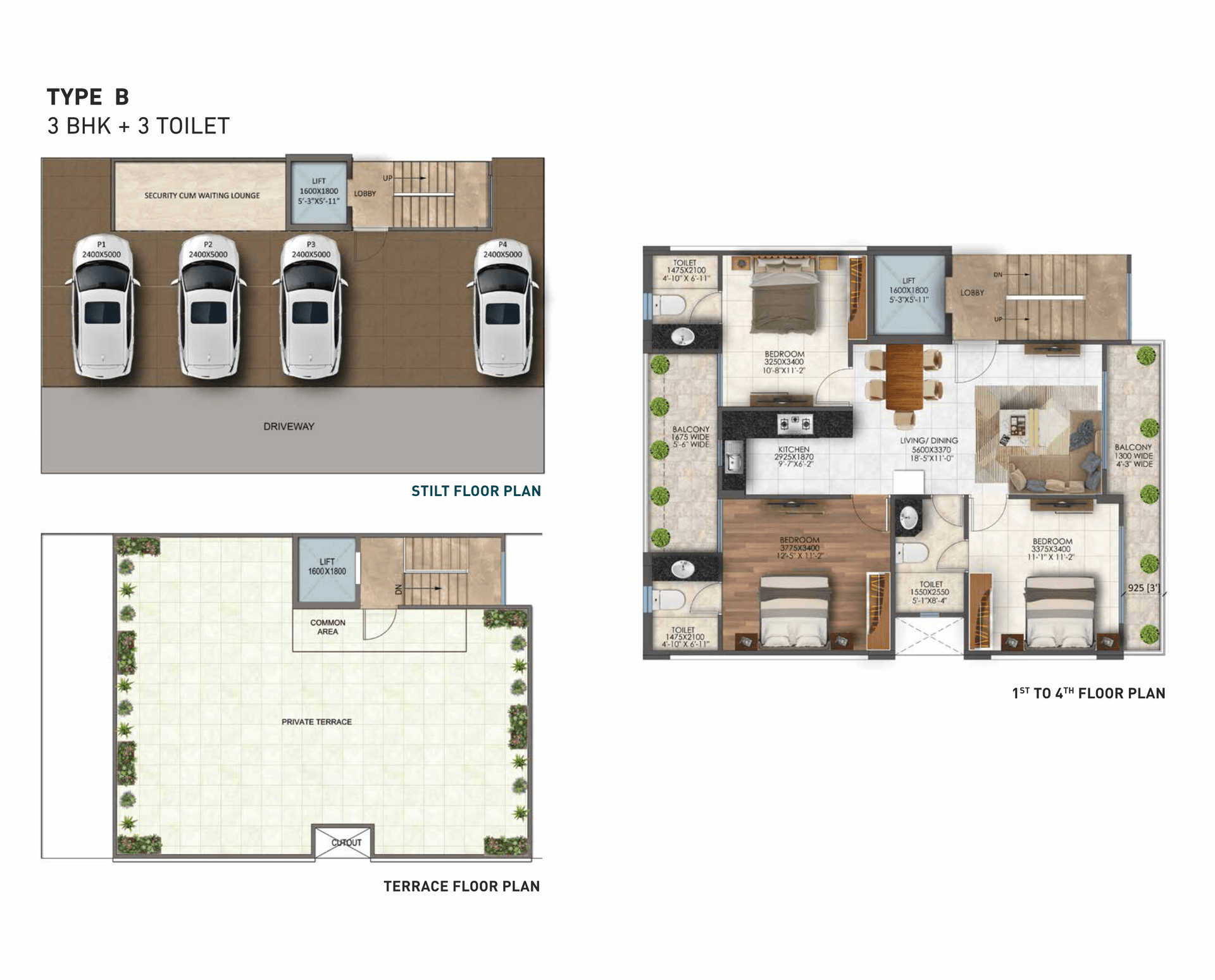 3 BHK - 1365 Sq. Ft.