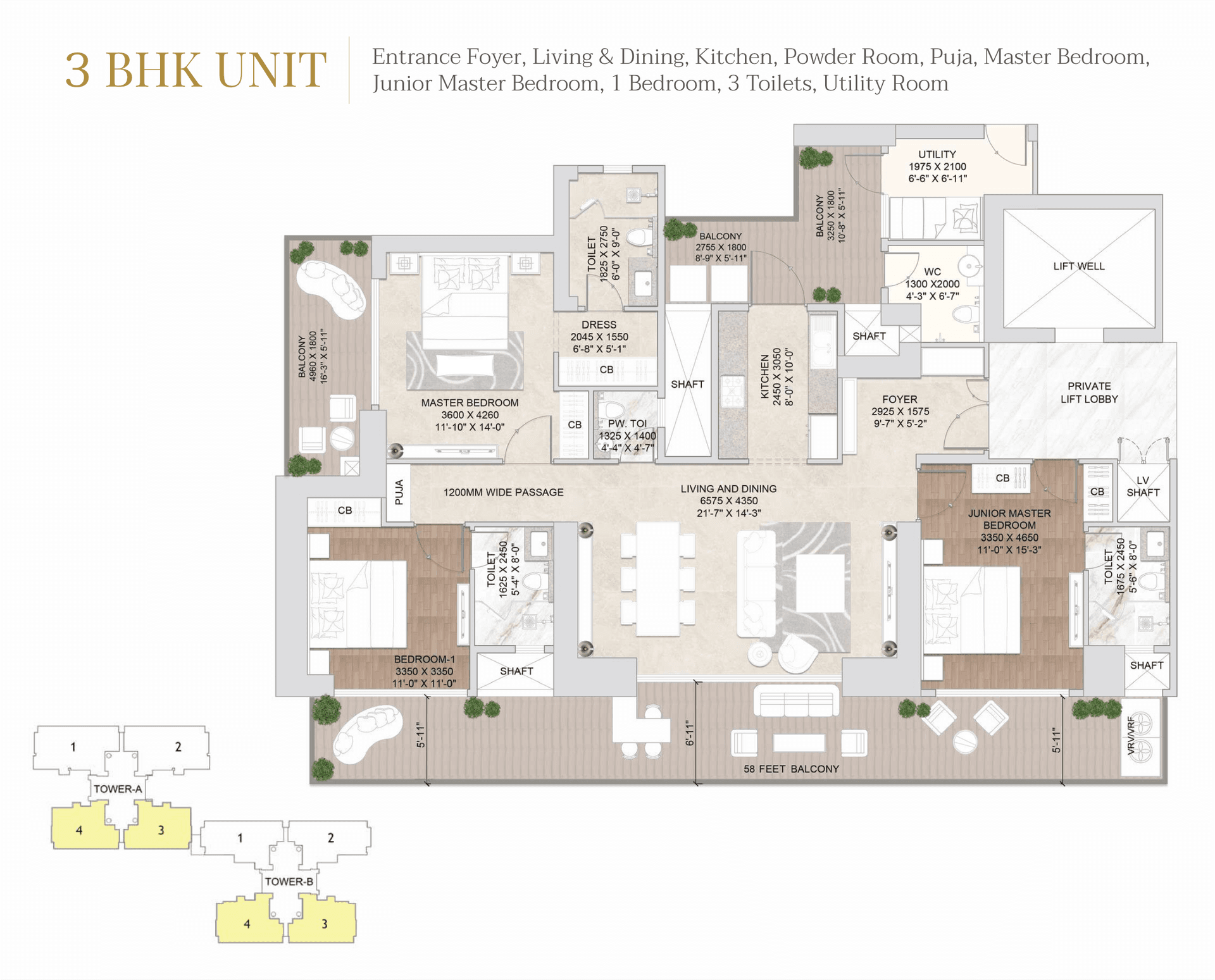3 BHK - 2980 Sq. Ft.