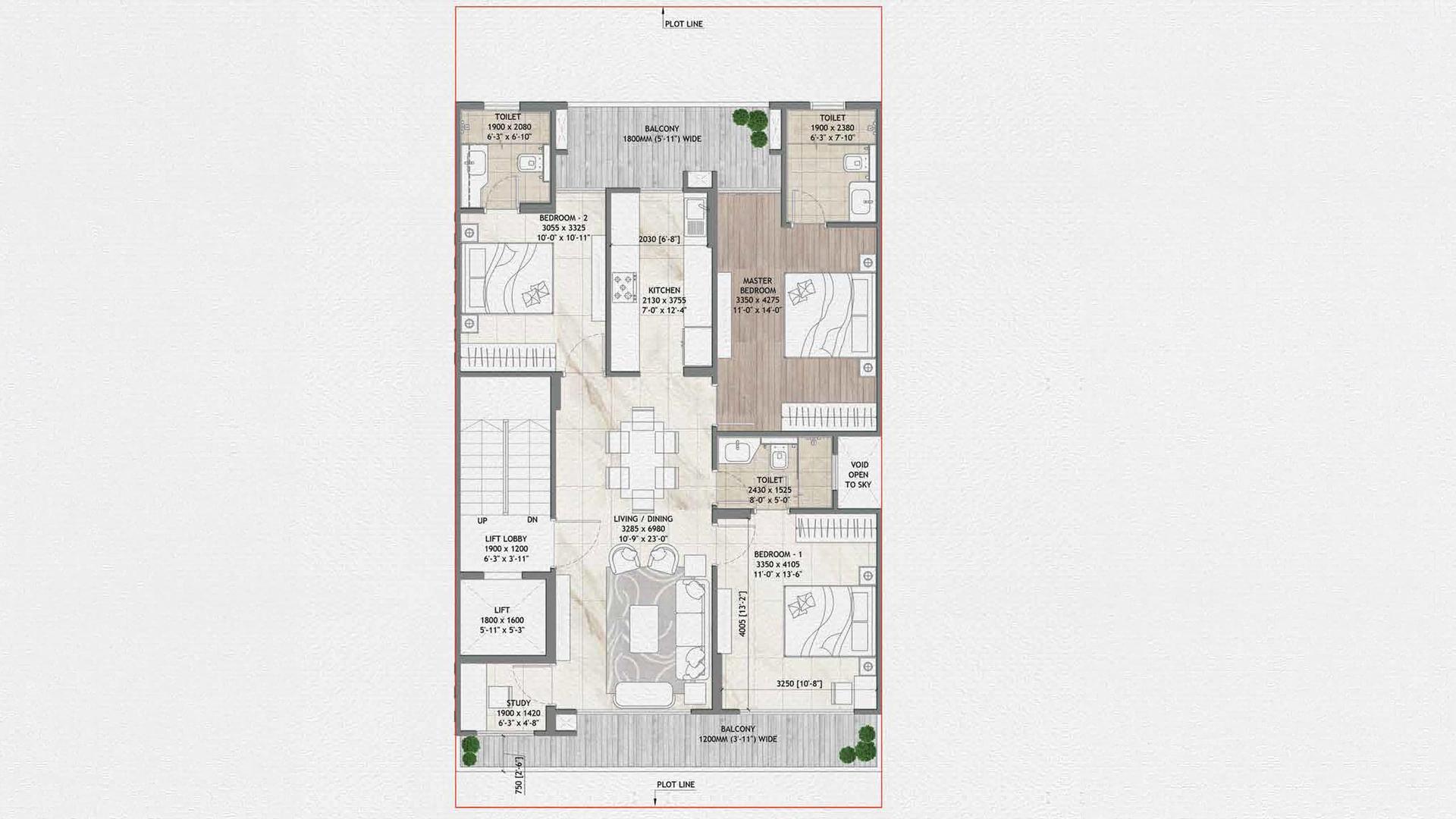 2 BHK - 1128 Sq. Ft.