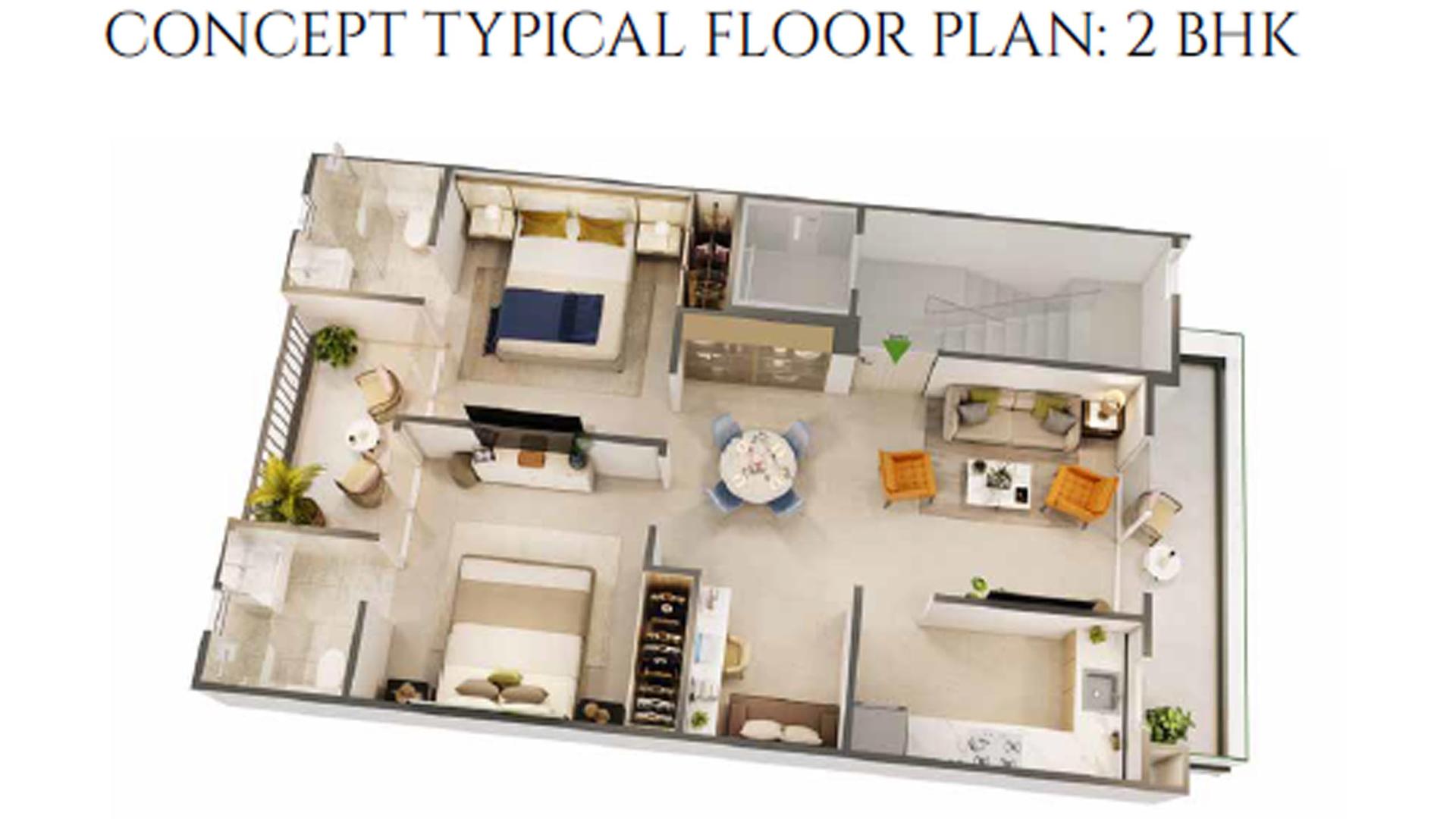 2 BHK - 1105 Sq. Ft.