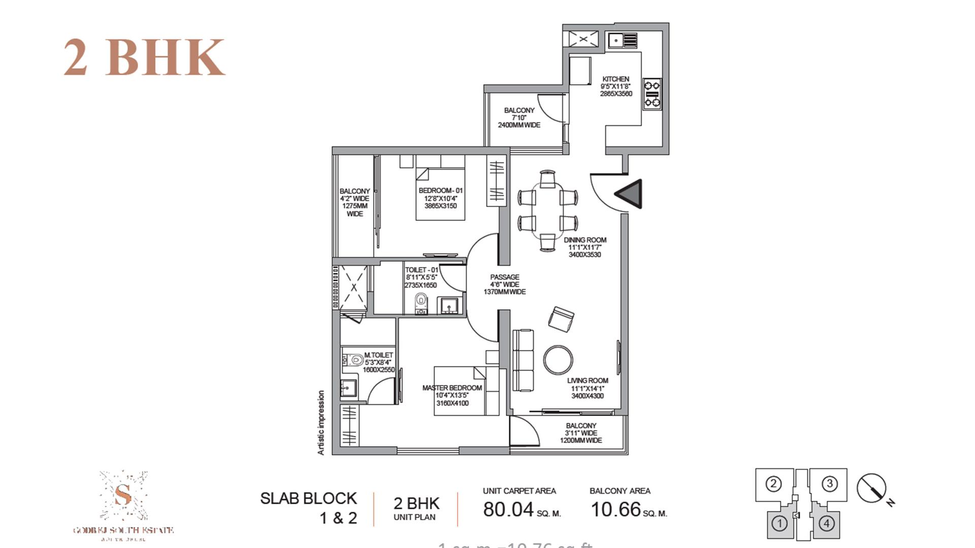 2 BHK - 976 Sq. Ft.