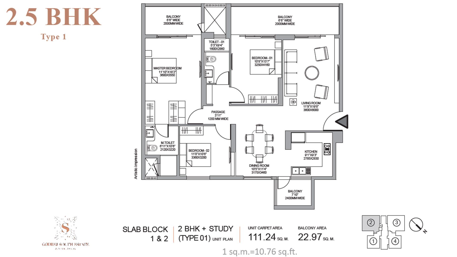 2 BHK - 1445 Sq. Ft.