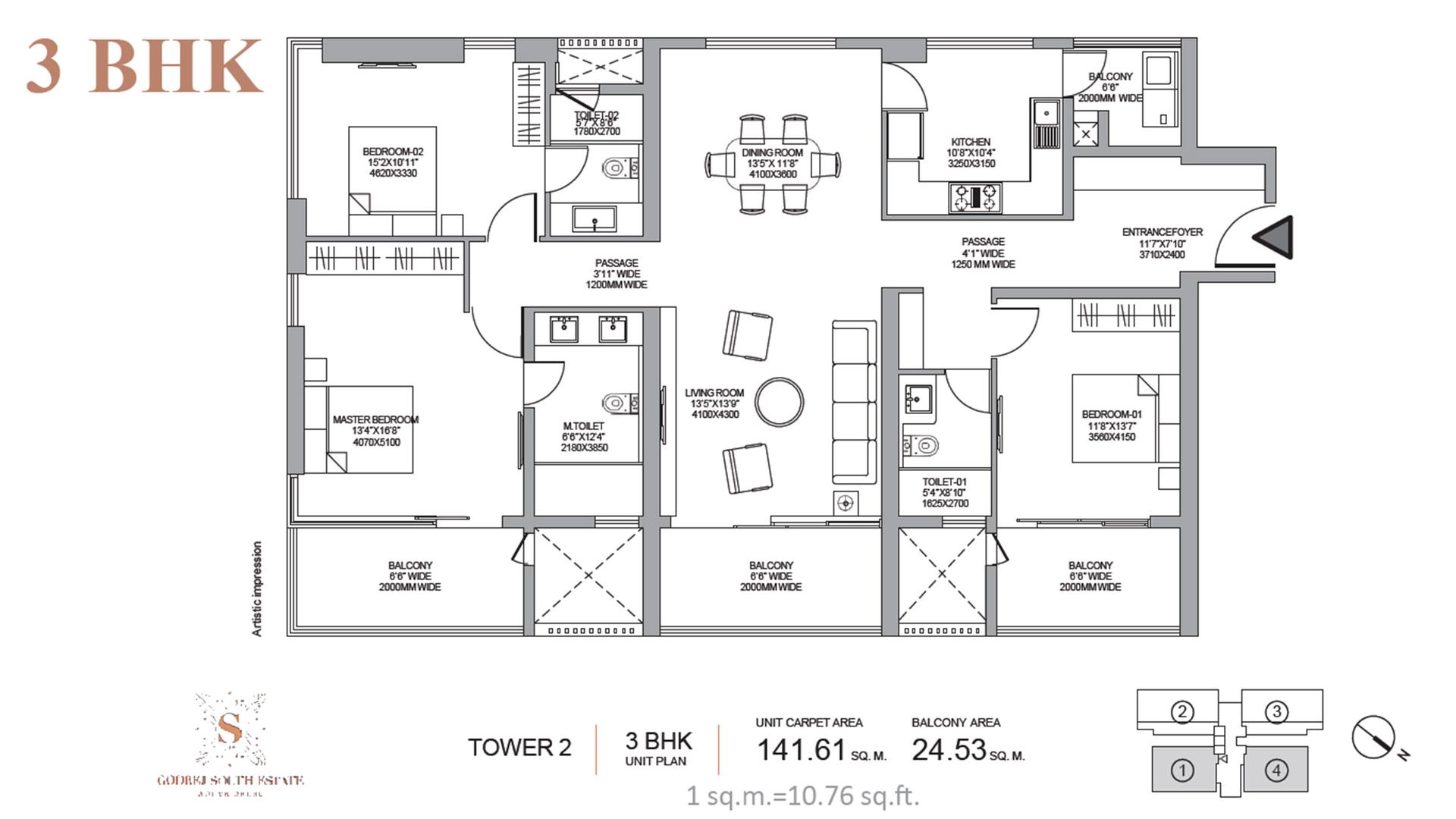 3 BHK - 2296 Sq. Ft.