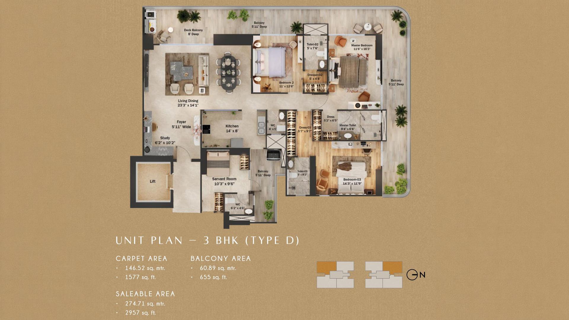3 BHK BHK - 2957 Sq. Ft.