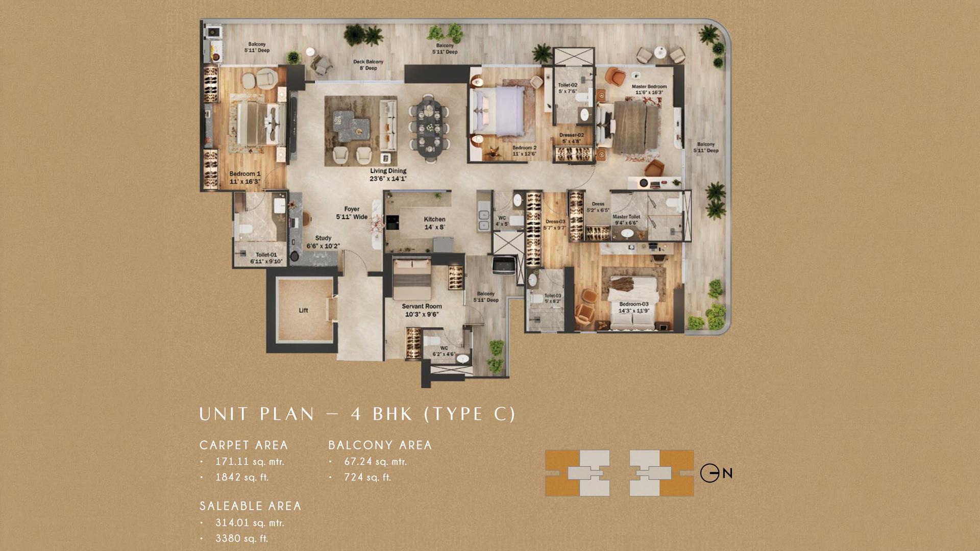 4 BHK BHK - 3380 Sq. Ft.