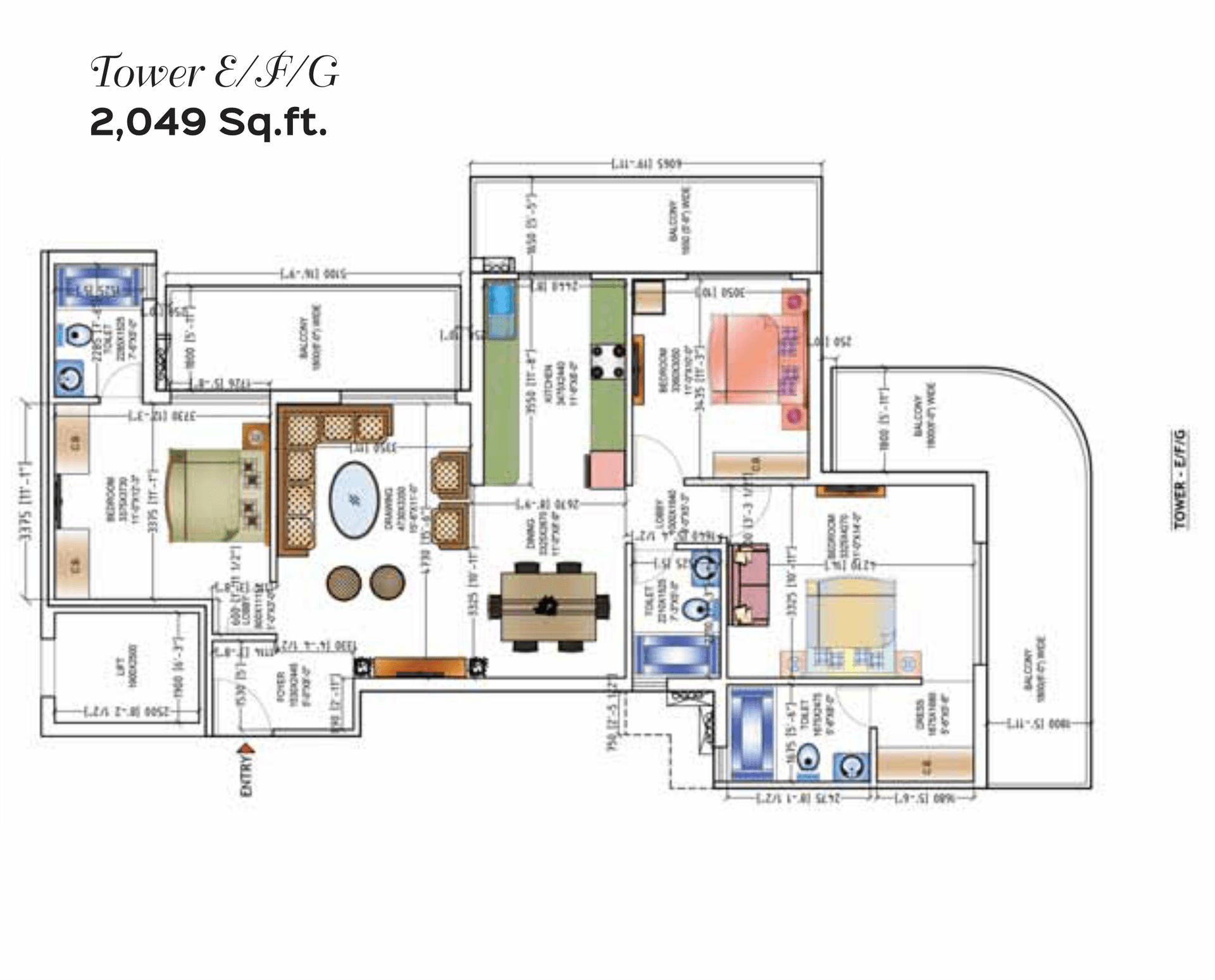 3 BHK - 1990 Sq. Ft.