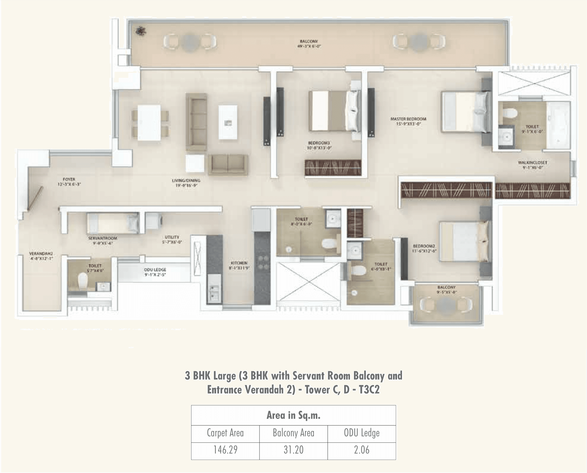 3 BHK - 2870 Sq. Ft.