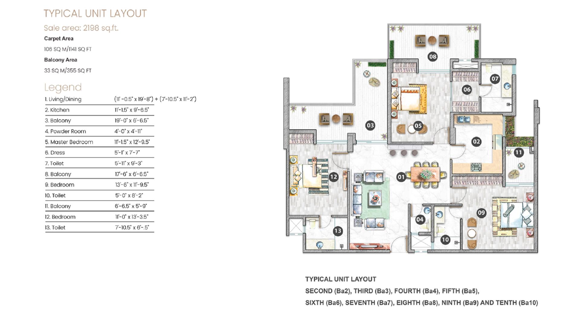 3 BHK - 2198 Sq. Ft.