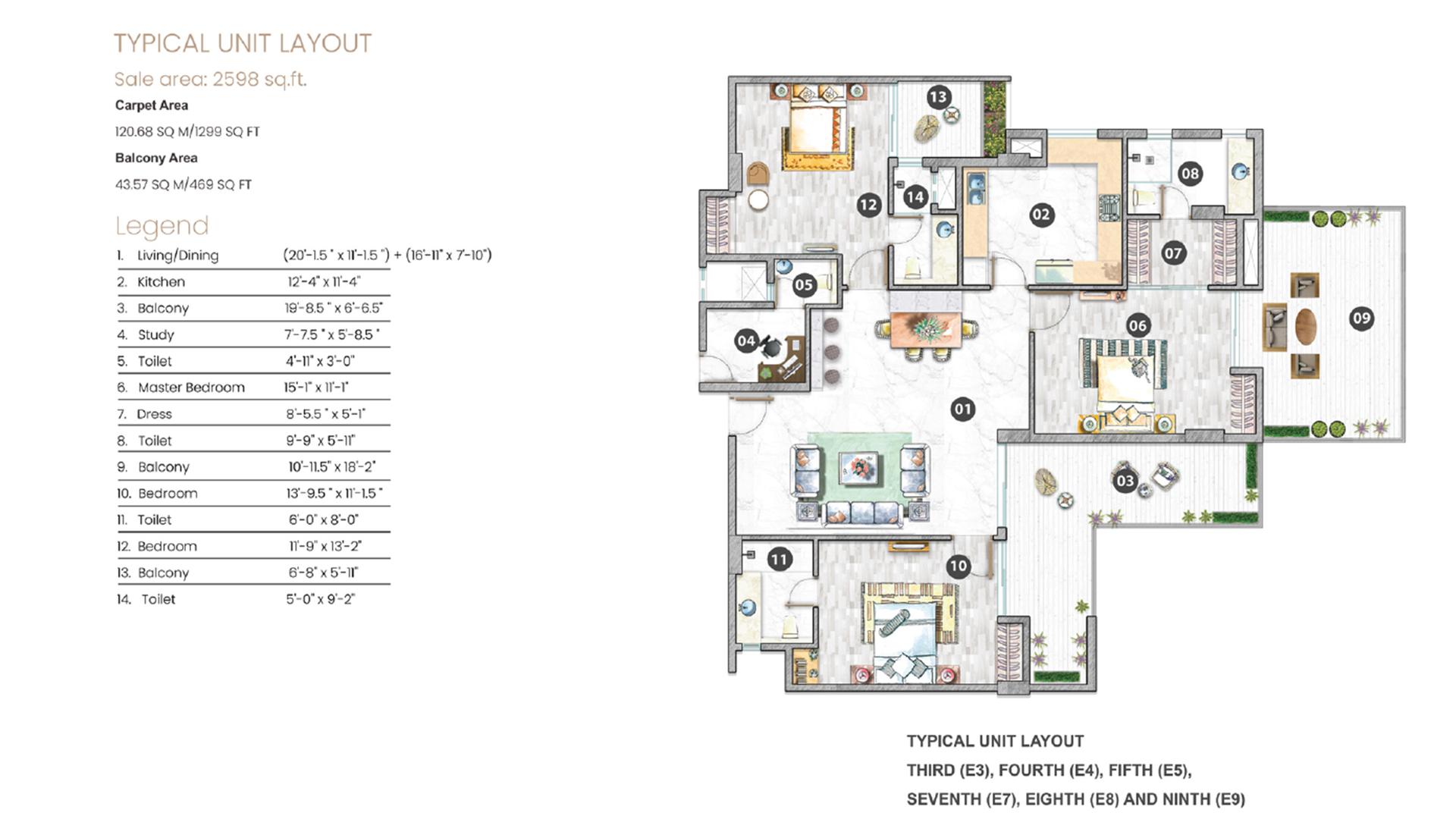 3 BHK - 2598 Sq. Ft.