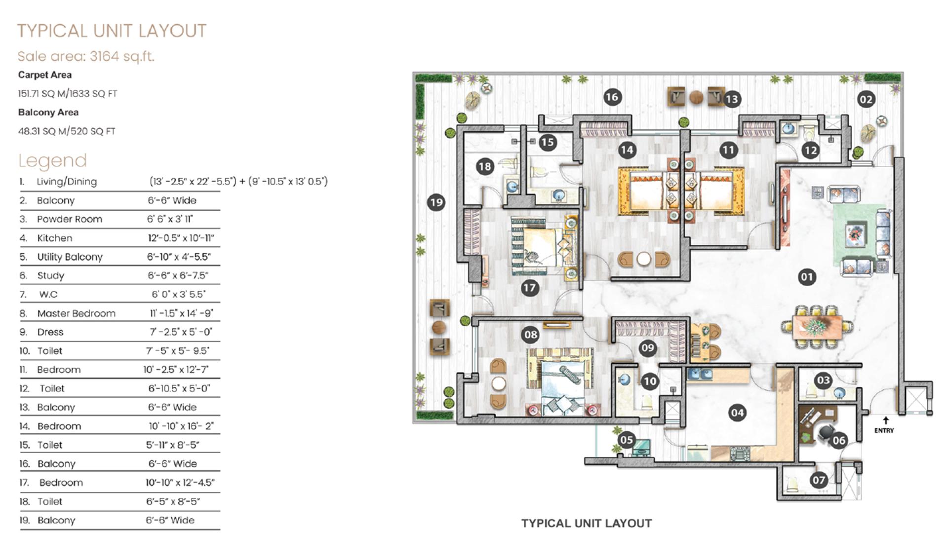 4 BHK - 3164 Sq. Ft.