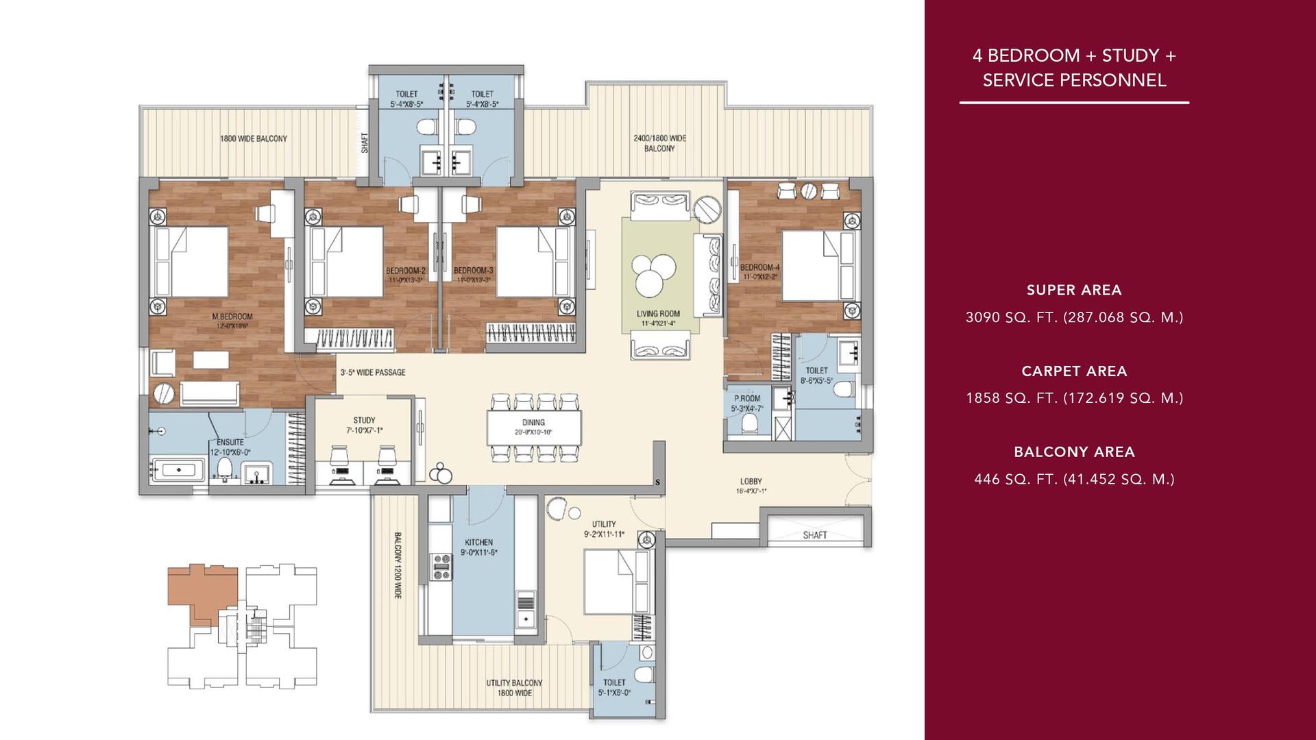 4 BHK BHK - 3090 Sq. Ft.