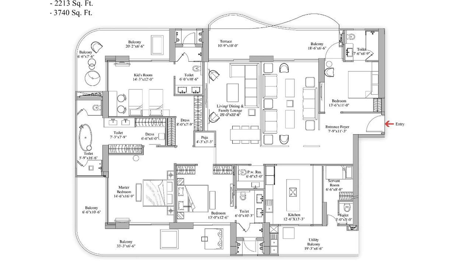 3 BHK - 1901 Sq. Ft.